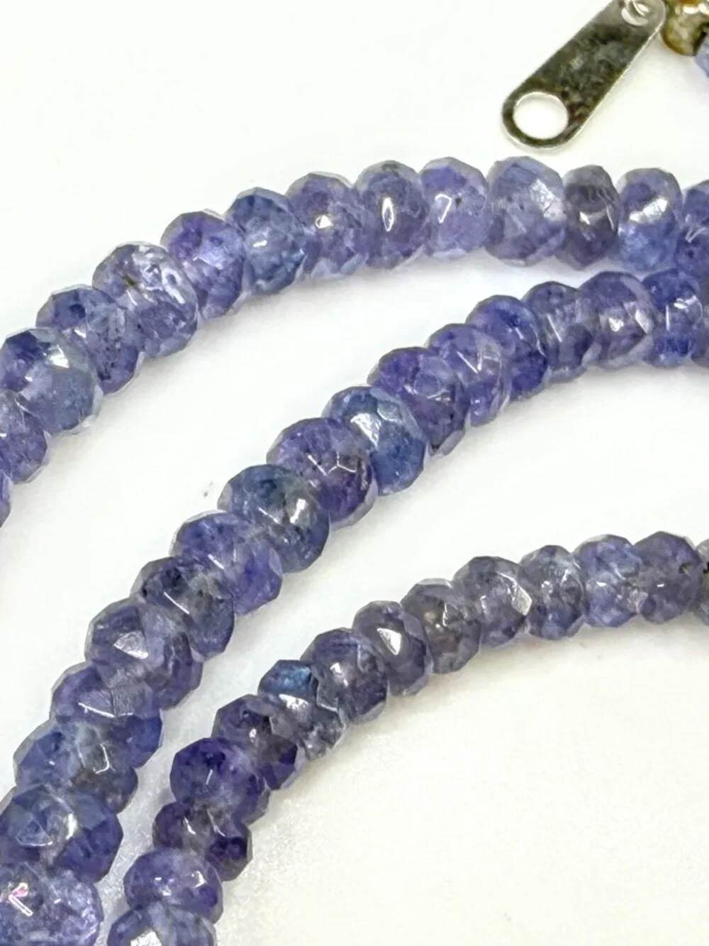 Natural Tanzanite Faceted Bead Necklace 18K White Gold 16.5